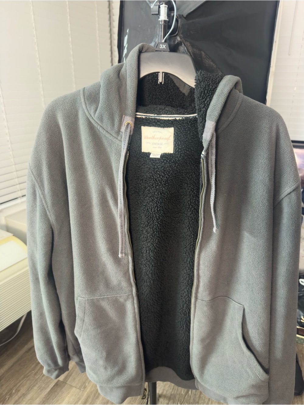 Weatherproof Men's Gray Sherpa-Lined Hooded Zip Jacket